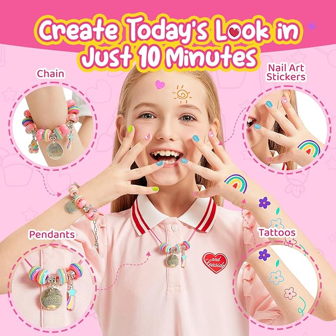 Kids Toys Bracelet Making Kit, Charms Jewelry Kit for Girls Kid Makeup Toy, Friendship Bracelet Necklace Set for Children Toddler, Arts and Crafts for 4 5 6 7 8 9 10 11 12 Years Old Girl Birthday Gift