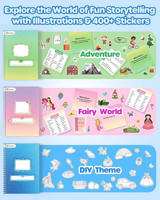 D-FantiX My Storybook Art Kit, Creative Activity for Boys Girls, Hardcover Comic Book Making kit with Stickers, DIY Craft Art Drawing Gifts for Kids