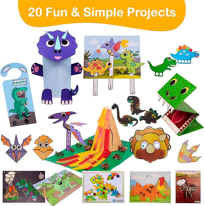 Craftikit® 20 Award-Winning Dinosaur Crafts for Kids - Award-Winning All-Inclusive Fun Toddler Arts and Crafts Box for Kids, Dinosaur Crafts for Toddlers Ages 3-5, Organized Toddler Craft Kit