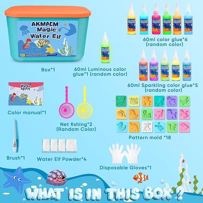 Magic Water Elf Toy Kit, Water Fairy Water Gel Kit, Aqua Animal Toy, Creative Magic Water Toy Creation kit, 60ml Capacity Water Elf Set with 18 Shape Molds, Children's DIY Marine Life (12 Colors)