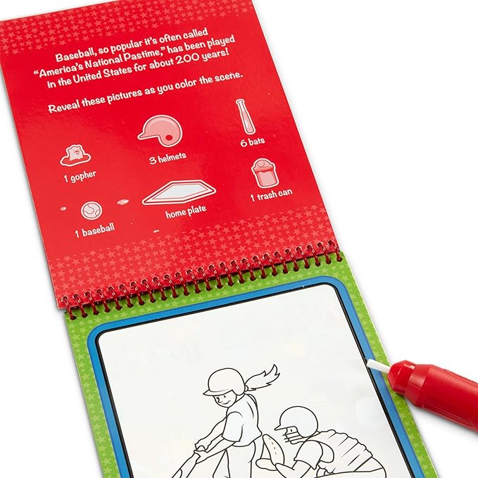 Melissa & Doug On The Go Water Wow! Reusable Water-Reveal Coloring Activity Pad – Sports - Party Favors, Stocking Stuffers, Travel Toys For Toddlers, Mess Free Coloring Books For Kids Ages 3+