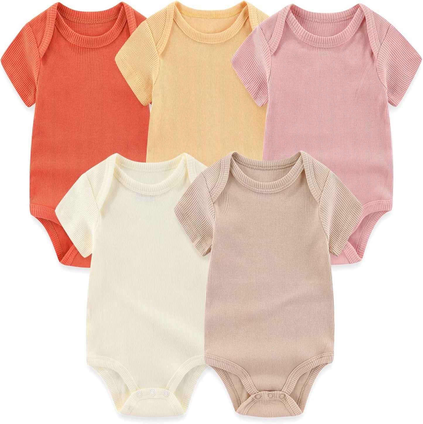 Newborn Baby Short Sleeve Bodysuit Cotton One-Piece Baby Clothes 5-Pack, 0-12 Months