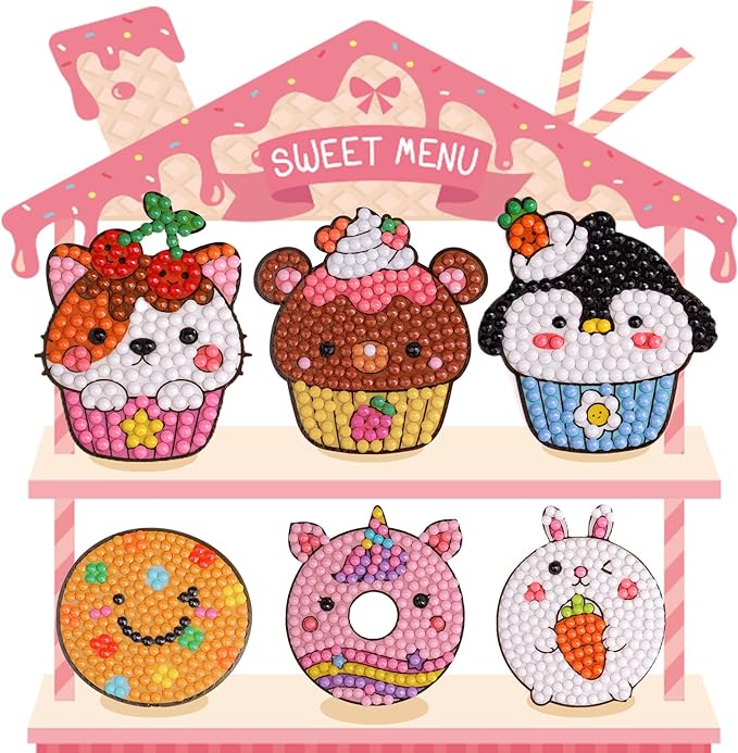Cymbana Painting Diamond Kits for Kids 20 Pcs Desserts Contains Cupcake, Donut, Ice-Cream, Popcorn, Cookies