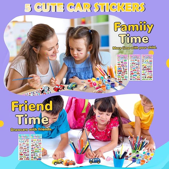 WOWOSS 14 Pcs Wooden Cars to Paint, Unfinished Wooden Craft Painting Toys for Students, Race Car Paint Party Birthday Party Favors, with 3 Sets of Paint & 5 Car Sticker Sheets