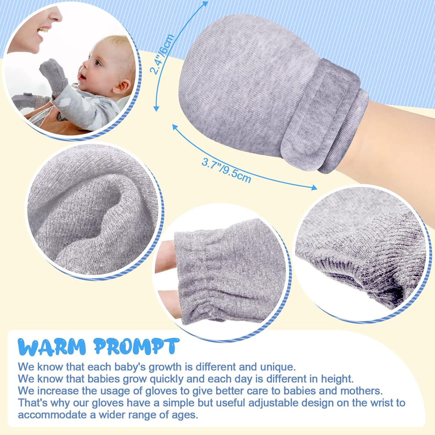 Newcotte Adjustable Baby Mittens No Scratch Newborn Cotton Breathable Gloves Warm Baby Mitts for Boys