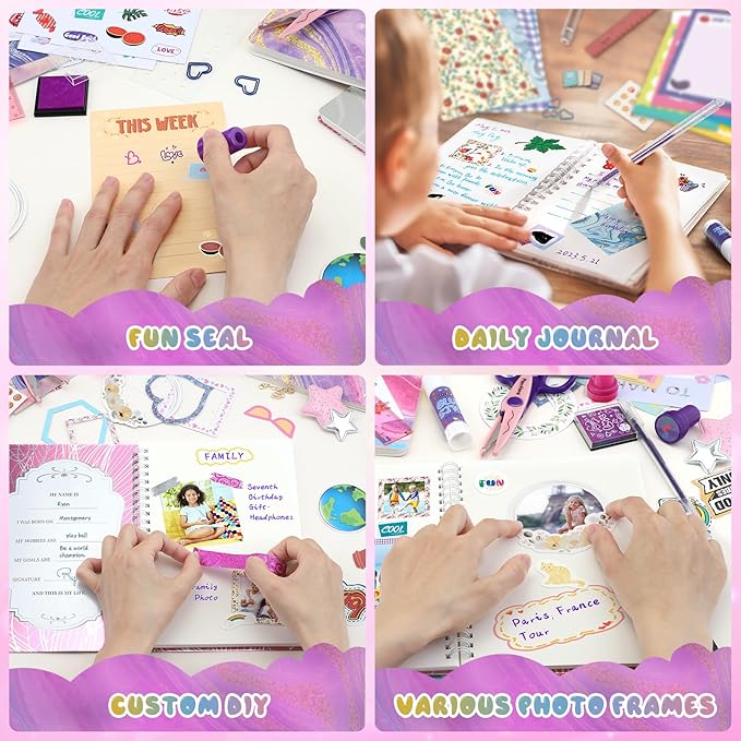PERRYHOME 2-Pack DIY Journal Kit for Girls - 200+Pcs Journal Set for Tween & Teen Girls, Journaling Art & Crafts Kits, Christmas Gifts for 8 9 10 11 12 13 14 Year Old Girl,Scrapbook&Diary Supplies Set