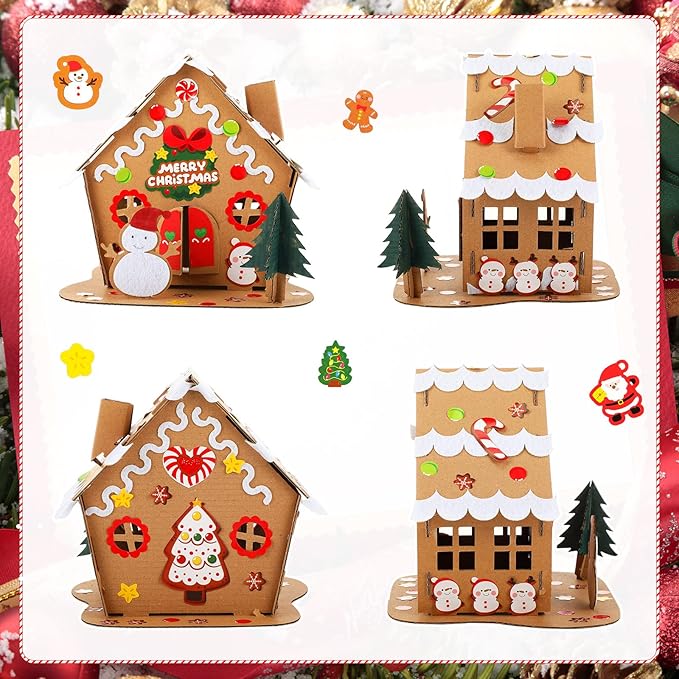 Yunsailing 6 Set Christmas Cardboard Gingerbread House Kit Christmas DIY Crafts Decorations Fun Xmas Holiday Home Party Gifts