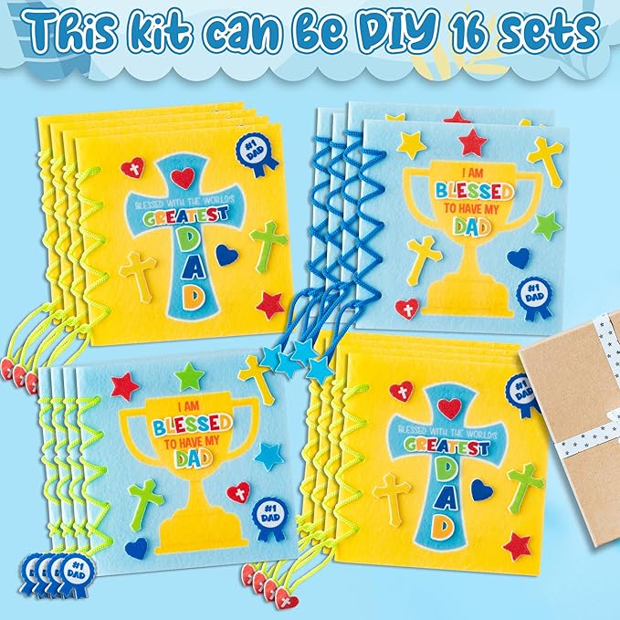 COcnny Fathers Day Craft Kit - 16 Set Religious Father’s Day Craft Kit for Kids, DIY Diary Book Include 96pcs Pages, Make Your Own Cross Crafting for Dad Gift, Classroom Home Sunday School Activities
