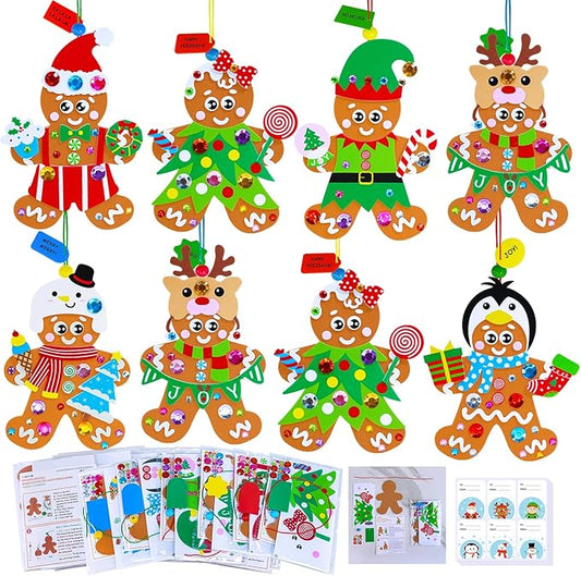 Winlyn 24 Sets Christmas Craft Kits Winter Crafts DIY Gingerbread Man Ornaments Decorations Festive Foam Stickers Christmas Arts and Crafts for Kids Holiday Home Classroom Art Activities Party Favors