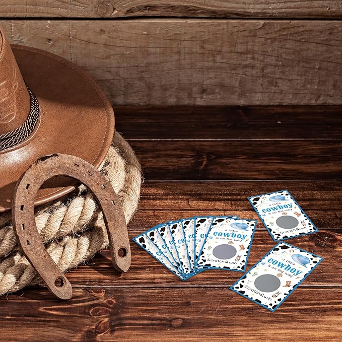 60 Pack Cowboy Baby Shower Scratch Off Cards A Little Cowboy is On The Way Scratch Off Game Western Cowboy Theme Party Scratch Off Cards Baby Shower Party Supplies (Cowboy Style)