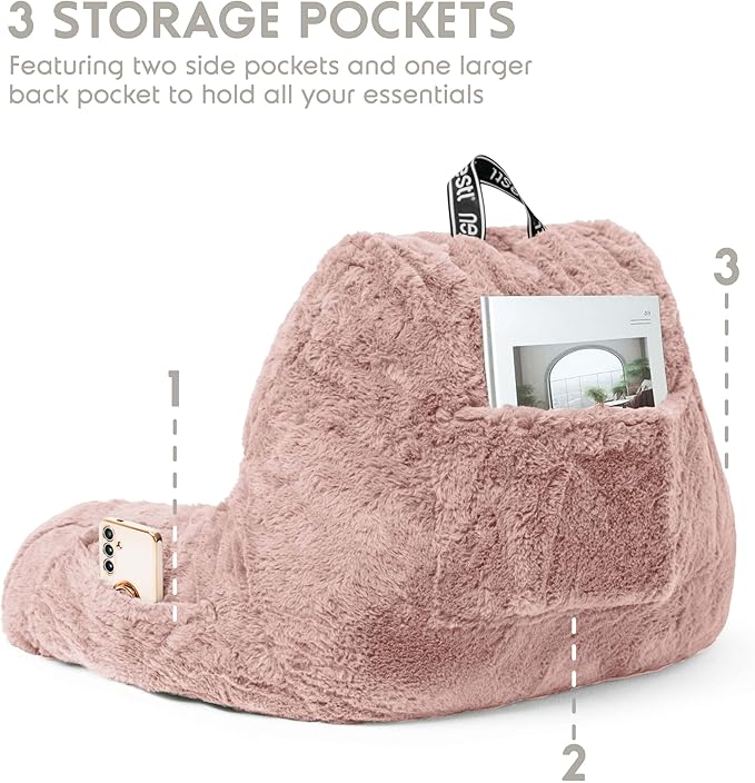 Nestl Fur Reading Pillow, Stylish Back Pillow for Bed Sitting Up, Faux Fur Bed Chair Pillow with Arms, Reading Pillows for Sitting in Bed Adult & Kids, Back Support Pillow for Bed Rest - Peach Beige