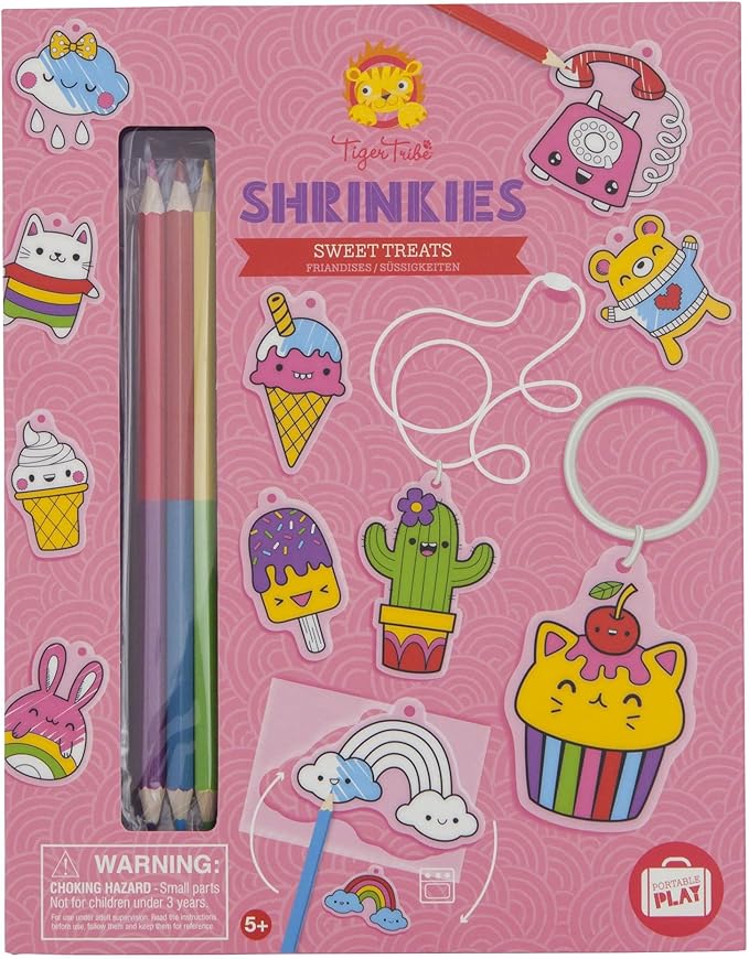Tiger Tribe: Shrinkies - Sweet Treats - Color & Bake to Create Charms for Jewelry & Keychains, Craft Kit, Kids Ages 5+, Adult Supervision