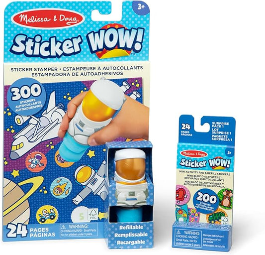 Melissa & Doug Sticker Wow!™ Astronaut Bundle: 24-Page Activity Pad, Sticker Stamper, Mini Activity Pad, 500 Stickers, Arts and Crafts Fidget Toy Collectible Character
