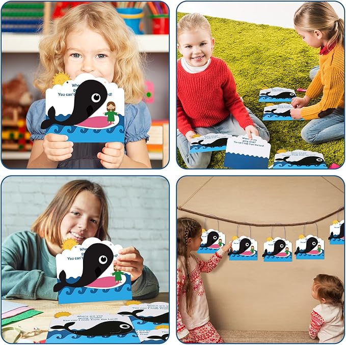 Wenqik 48 Pcs Jonah and The Whale Craft Kit DIY Christian Sunday School Crafts Jonah and The Whale Decorations Make Your Own Jonah and The Whale Set for Kids Classroom Fun Activities Art Supplies