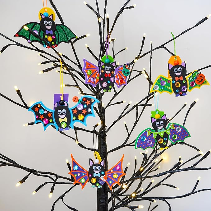 Winlyn 24 Sets Halloween Craft Kits Individual Fall Kids Craft Kits DIY Bat Ornaments Halloween Decorations Foam Bats Craft Kits Halloween Arts and Crafts for Kids Classroom Activities Party Favors