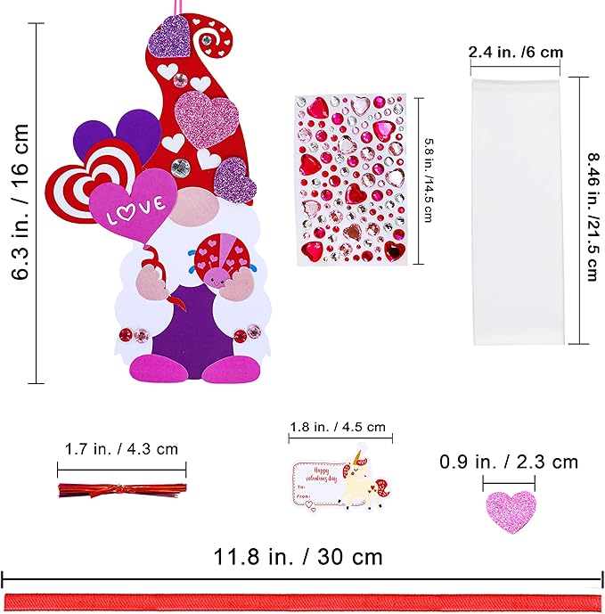 Winlyn 36 Sets Valentine's Day Gnome Ornaments Decorations DIY Valentine Gnome Craft Kits Assorted Gnome Shaped with Heart Valentine Stickers for Kids Valentine Classroom Activities Gift Exchange