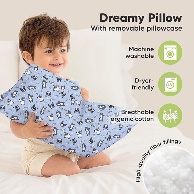 Toddler Pillow with Pillowcase - 13x18 My Little Dreamy Pillow, Organic Cotton Toddler Pillows for Sleeping, Kids Pillow, Travel Pillows, Mini Pillow, Nursery Pillow, Toddler Bed Pillow (Patrol)