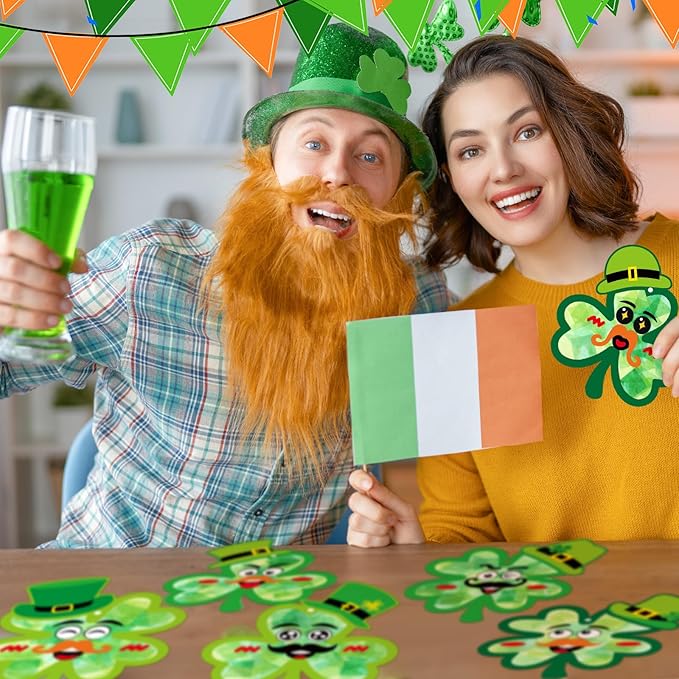 Tinlade 24 Pcs St. Patrick's Day Craft Kit Lucky Shamrock Suncatcher Craft Irish Day Window DIY Tissue Paper Suncatcher Decoration Ornament for Classroom St Patricks Party Favor Supplies