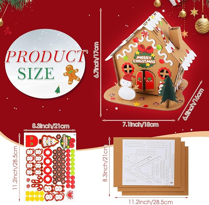 Yunsailing 24 Set Christmas Craft Kit Christmas Gingerbread House Kit Xmas Craft House Make a Gingerbread House Craft 3D Christmas Crafts for Boy Girl Xmas Party Game Craft Supplies