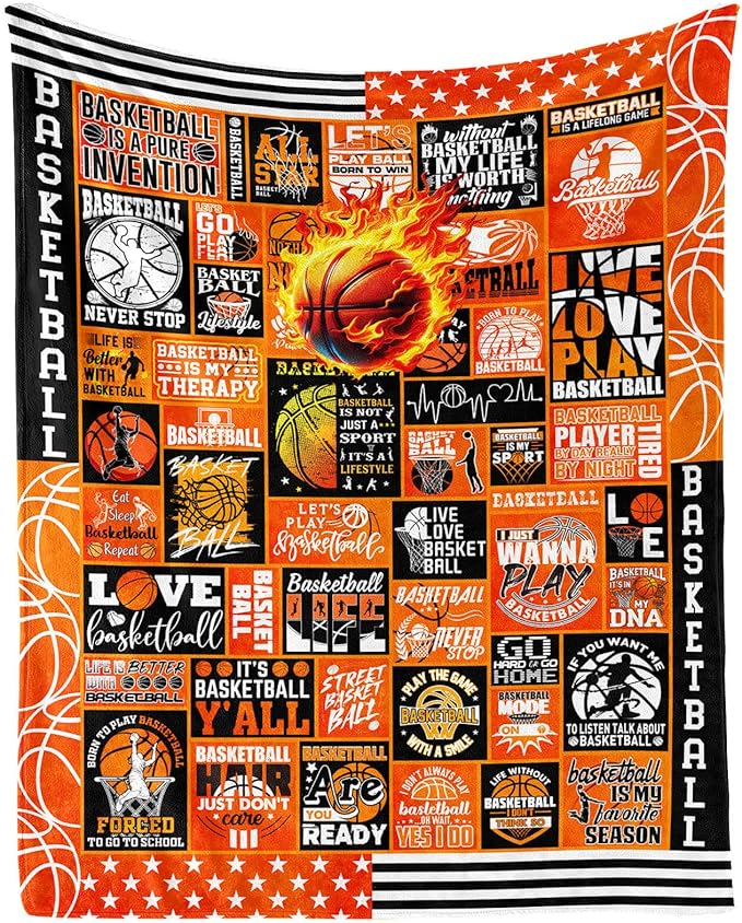 Basketball Throw Blanket - Soft Flannel Sports Basketball Blankets for Girls Boys Kids Pet Basketball Lovers - Warm Basketball Throw Blankets for All Season Sofa Lap, Chair - 40"x30"