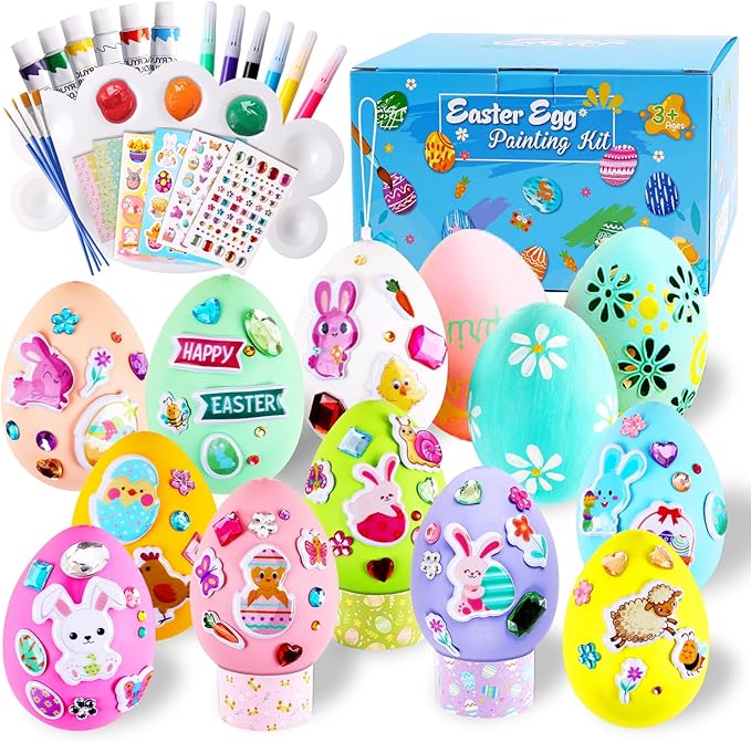 Easter Eggs Easter Basket Stuffers - 30Pcs Easter Egg Decorating Kit, Easter Gifts For Kids, Easter Eggs Painting Kit for Hunts Activity Easter Decoration With 4 Stickers, DIY Egg Dye Coloring Kit