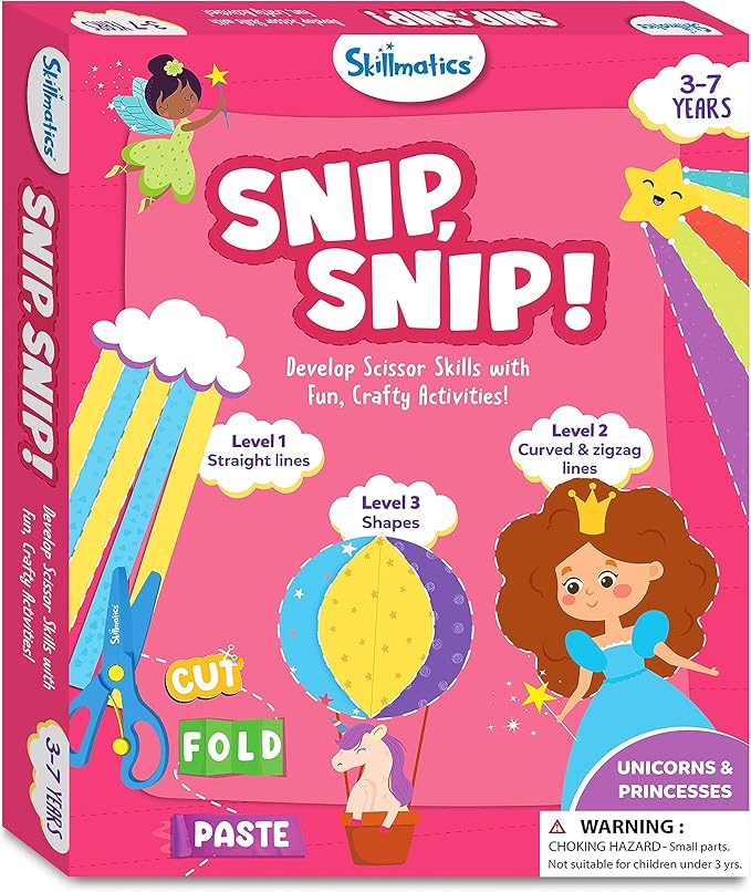 Skillmatics Art & Craft Activity Kit - Snip, Snip Unicorns & Princesses, Develop Scissor Skills, Child Safe, TikTok Viral Sensation, Gifts for Girls & Boys Ages 3, 4, 5, 6, 7
