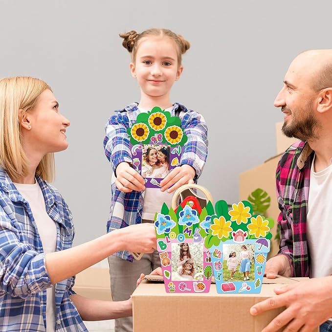 WATINC 96Pcs DIY Mother's Day Craft Kits for Kids, Make Your Own Spring Picture Frames with Stickers Flowers Paper, Spring Seasonal Gifts Craft Decor, Classroom Activities Supplies for Boys and Girls