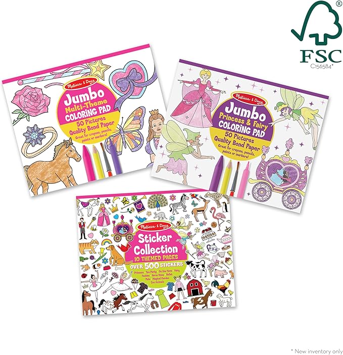 Melissa & Doug Sticker Collection and Coloring Pads Set: Princesses, Fairies, Animals, and More - FSC Certified