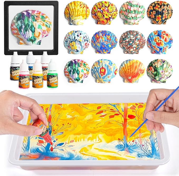 Water Marbling Paint for Kids, Arts and Crafts for Girls Boys, Marbling Paint Art Kit Art Supplies for Kids, Non-Toxic Creative Arts Crafts Kits Ideal Toys Gifts for Kids Toddlers Age 3-5 4-8 8-12
