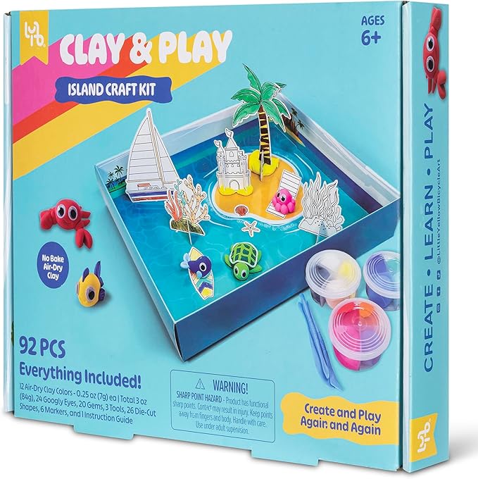 Clay & Play: Island Adventure Craft Kit - 92pcs, DIY All-in-1 Sensory Set, No Bake Air-Dry, Create - Learn - Play, Kids 6+