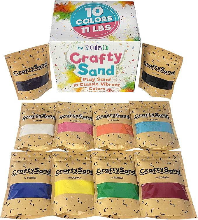 CuteyCo Crafty Sand Pack - 10 Colors: 11 lbs of Vibrant Craft Sand & Play Sand