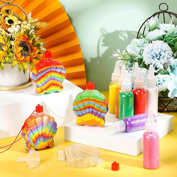 Tanlade 50 Pcs Shell Shaped Sand Art Bottle Necklaces, Sand Art Bulk for Crafts Create Your Own Sand Art for DIY Craft Making Classroom Activities Christmas Party Favors, Sand Not Include