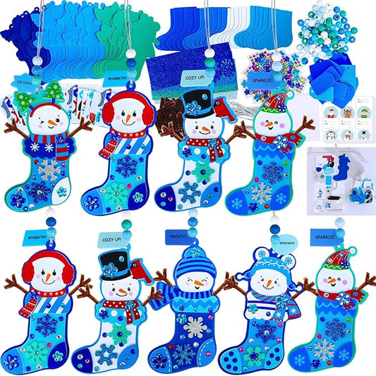 Winlyn 24 Sets Christmas Craft Kits Winter Crafts DIY Snowman Stocking Ornaments Decorations Snowman Snowflakes Foam Stickers Arts and Crafts for Kids Classroom Art Activities Holiday Party Favors