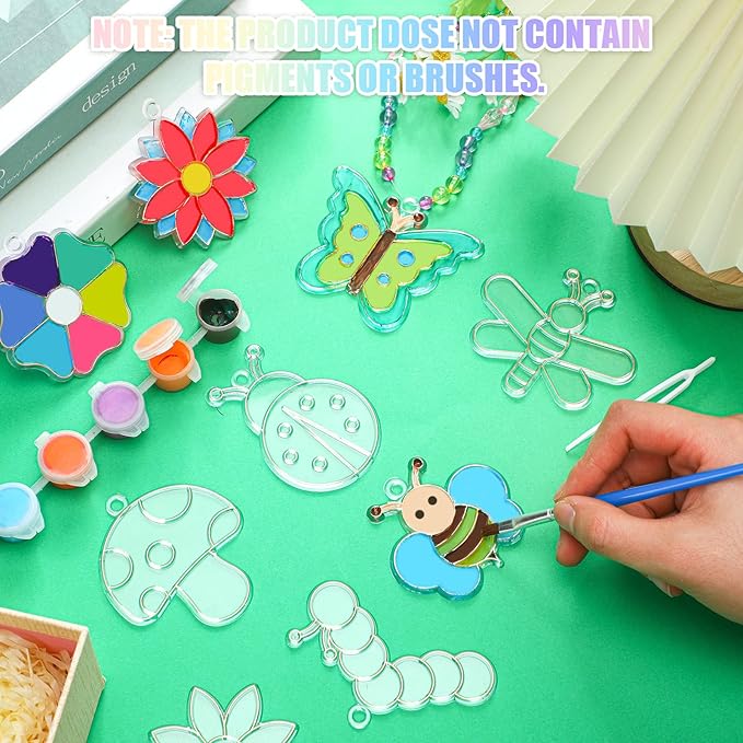 Leitee 24 Sets Spring Suncatchers Ornaments Decorations DIY Window Paint Art Suncatchers Kits Butterfly Flower Craft Hanging Snowflake Sun Catchers for Spring Summer Home Classroom Activities