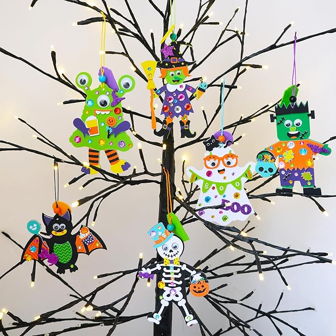 Winlyn 24 Sets Halloween Craft Kits Individual Fall Crafts DIY Bat Ghost Monster Witch Skeleton Frankenstein Ornaments Foam Halloween Arts and Crafts for Kids Holiday Classroom Activities Party Favors