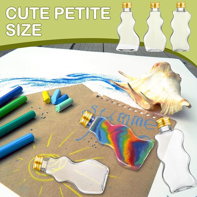 Yaomiao 30 Packs 2.5 oz Plastic Sand Art Bottles with Lids for Kids 3 Style Sand Art Clear Container for Sand Art Wedding Invitation Fun Art Craft Supply Boy Girl Decoration (Gold Lid,Aluminum Lid)