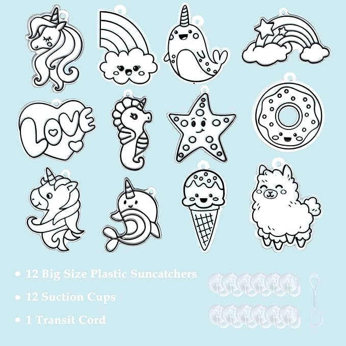 TOYLI Window Glitter Painting Kids Arts and Crafts Creative Set, 26 Suncatchers Kit,Gifts for Boys,Girls Ages 5,6,7,8,9,10 DIY, Great Home Birthday Party Idea, Your Own Fun Painting Activity NON Toxic