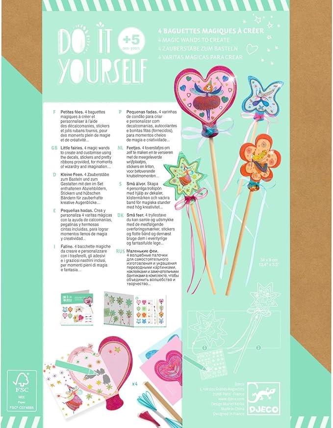 DJECO DIY Little Fairies Magic Wand Craft Kit - Create Your Own Fairy Wand - Arts & Crafts for Little Ones - Fun & Creative for Family & Friends - Creative Kit for Children 5+ Years