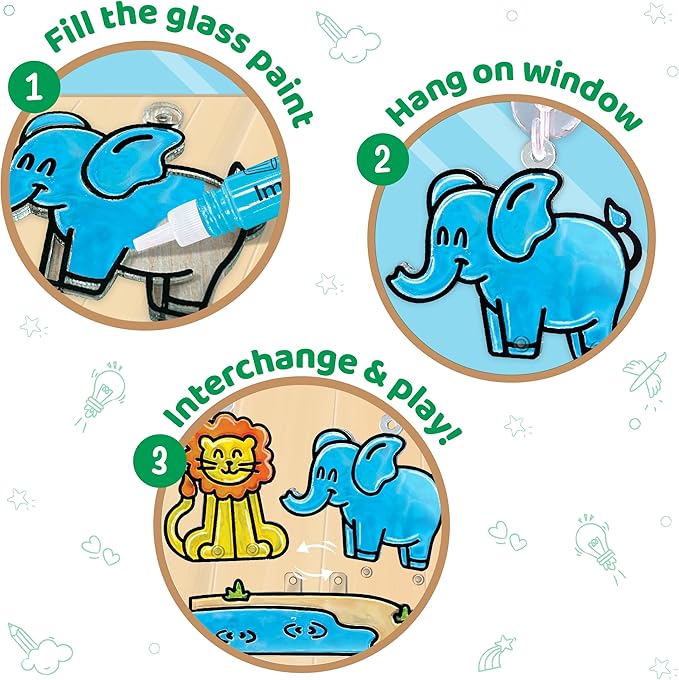 Imagimake Window Art Jungle Suncatcher Kit | Kids Crafts Supplies | Girls Toys Age 6-8 | Arts and Crafts for Kids Ages 8-12 | Creative Fun Craft Kit | Gifts for 5 Year Old Boys & Girls