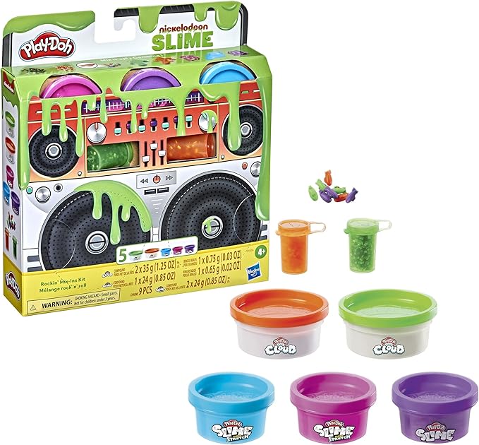 Play-Doh Nickelodeon Slime Rockin' Mix-ins Kit for Kids 4 Years and Up with 5 Colors and 3 Mix-in Bead Varieties, Non-Toxic