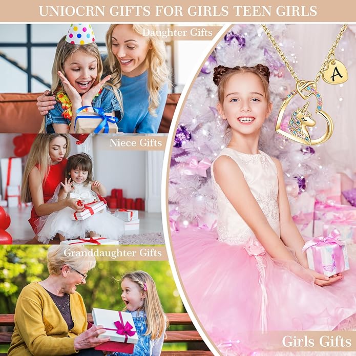Hidepoo Stocking Stuffers for Teen Girls Kids - Colorful CZ Heart Pendant Initial Unicorn Necklaces for Girl Jewelry Birthday Gift Christmas Gifts for Grandkids Girls Kid