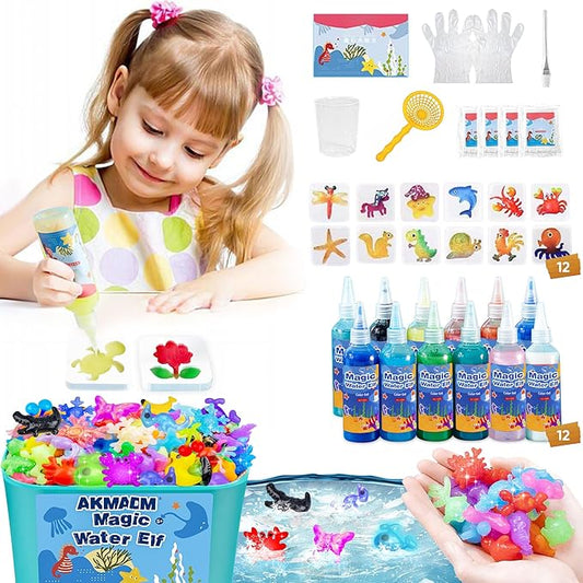 Magic Water Elf Toy Kit, Water Fairy Water Gel Kit, Aqua Animal Toy, Creative Magic Water Toy Creation kit, 100ml Capacity Water Elf Set with 12 Shape Molds, Children's DIY Marine Life (12 Colors)