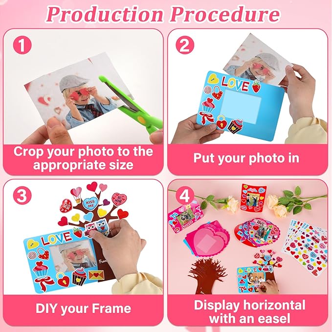 Qyeahkj Picture Frame Craft Set, 30 Set Valentines Day Art Kit for Kids with Easel, Heart Tree Picture Frame, Owl Stickers, Tree Card, Glue Points