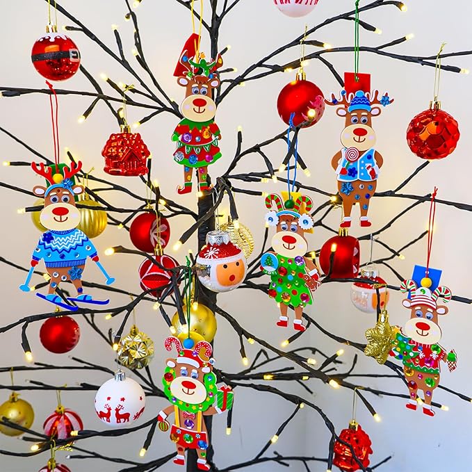 Winlyn 24 Sets Christmas Craft Kits Winter Crafts DIY Xmas Reindeer Ornaments Decorations Festive Foam Stickers Christmas Arts and Crafts for Kids Holiday Party Favors Home Classroom Art Activities