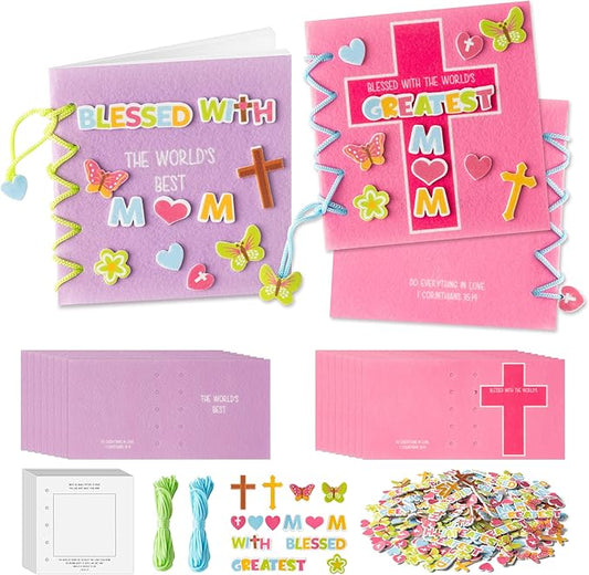 COcnny Mothers Day Crafts Kit - 16 Set Religious Mother’s Day Art Craft for Kids, DIY Diary Book Include 96pcs Pages, Make Your Own Cross Crafting for Mom Gift, Classroom Home Sunday School Activities