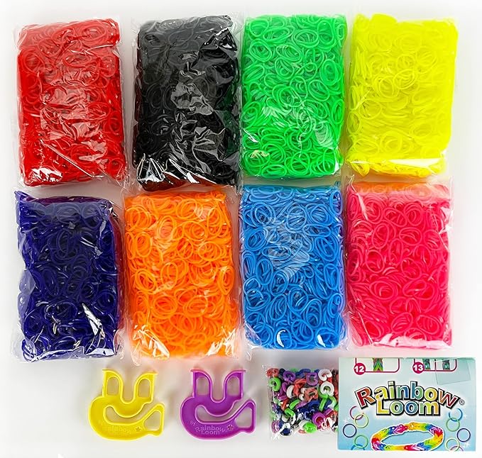 Rainbow Loom® Treasure Box NEON Edition, 8,000 Rubber Bands in 8 Different Neon Colors, and a Bonus of 2 Happy Looms, Great Activities for Boys and Girls 7+