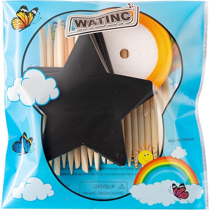 WATINC 60pcs Star Scratch Cards for Magic Color Craft Kit DIY Paper Art Scratch Star Ornament for Kids School Classroom Party Favor Supplies Decorations