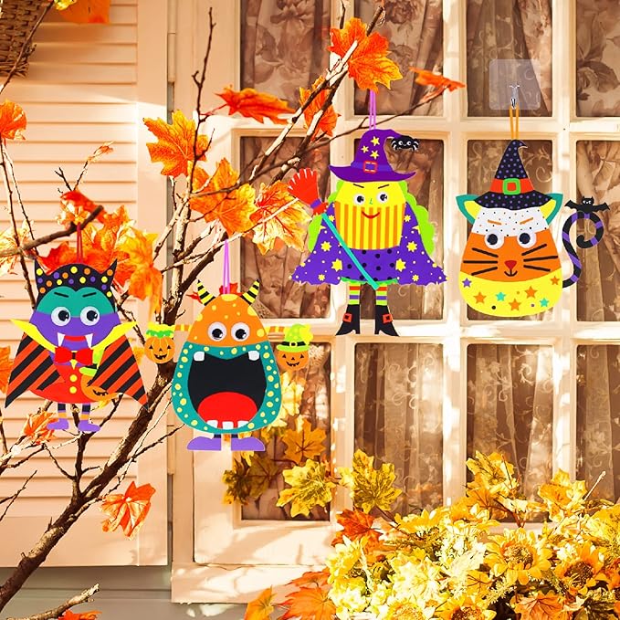 Winlyn 32 Sets Halloween Crafts Kits DIY Halloween Ornaments Decorations Art Sets Pumpkin Monster Jack-o'-Lantern Stickers Arts Crafts Supplies Kit Googly Eyes for Kids Party Home Classroom Activities
