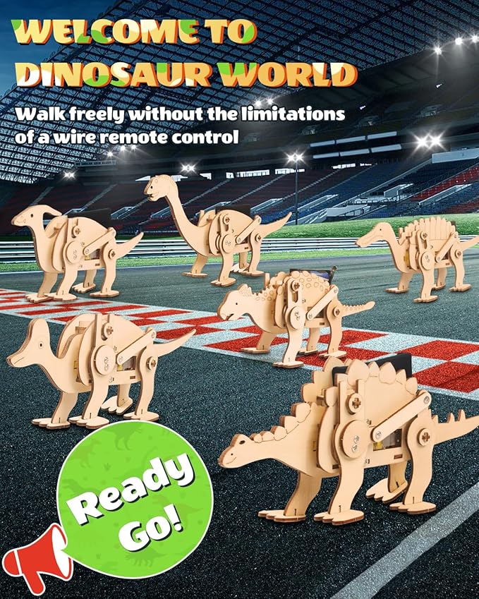 Poraxy Dinosaur Toys, 6 Set STEM Kits for Kids Ages 8-10-12, Toys for Ages 8-13, Science Kits Buildings Projects, 3D Wooden Puzzles Robot Crafts, Gifts for Boys and Girls Ages 8 9 10 11 12 13