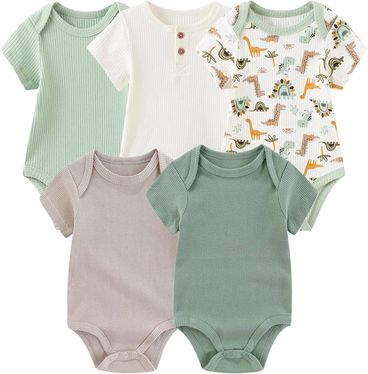 Newborn Baby Short Sleeve Bodysuit Cotton One-Piece Baby Clothes 5-Pack, 0-12 Months